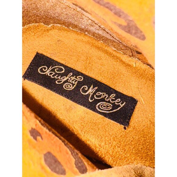 Naughty Monkey Tan Suede Knee-High Slouchy Distressed Boots Boho Western Wedge - Picture 5 of 13